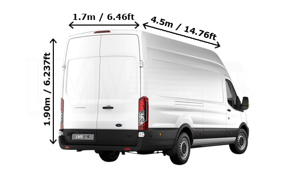 Extra Large Van for a move in London - Back View Dimension