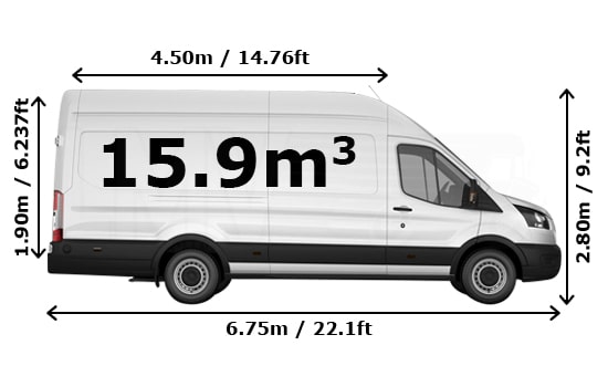 Extra Large Van for a move in London - Side View Dimension